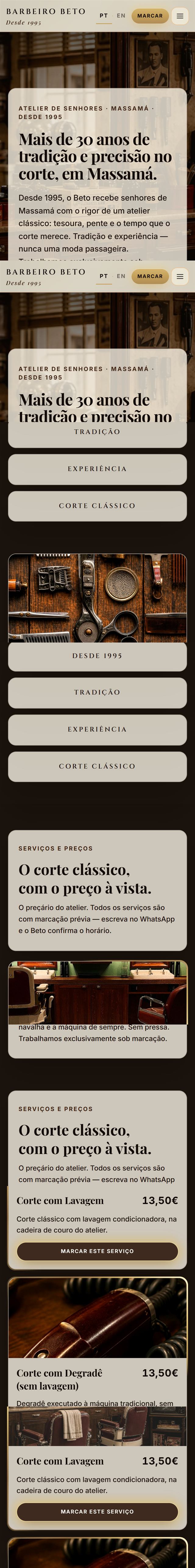 Website premium para barbearia em Portugal - Stellar Web Studio